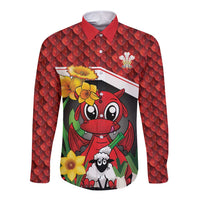 Saint David's Day Personalized Long Sleeve Button Shirt Red Welsh Dragon Daffodil Sheep Leak - Wonder Print Shop