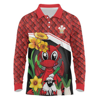 Saint David's Day Personalized Long Sleeve Polo Shirt Red Welsh Dragon Daffodil Sheep Leak - Wonder Print Shop