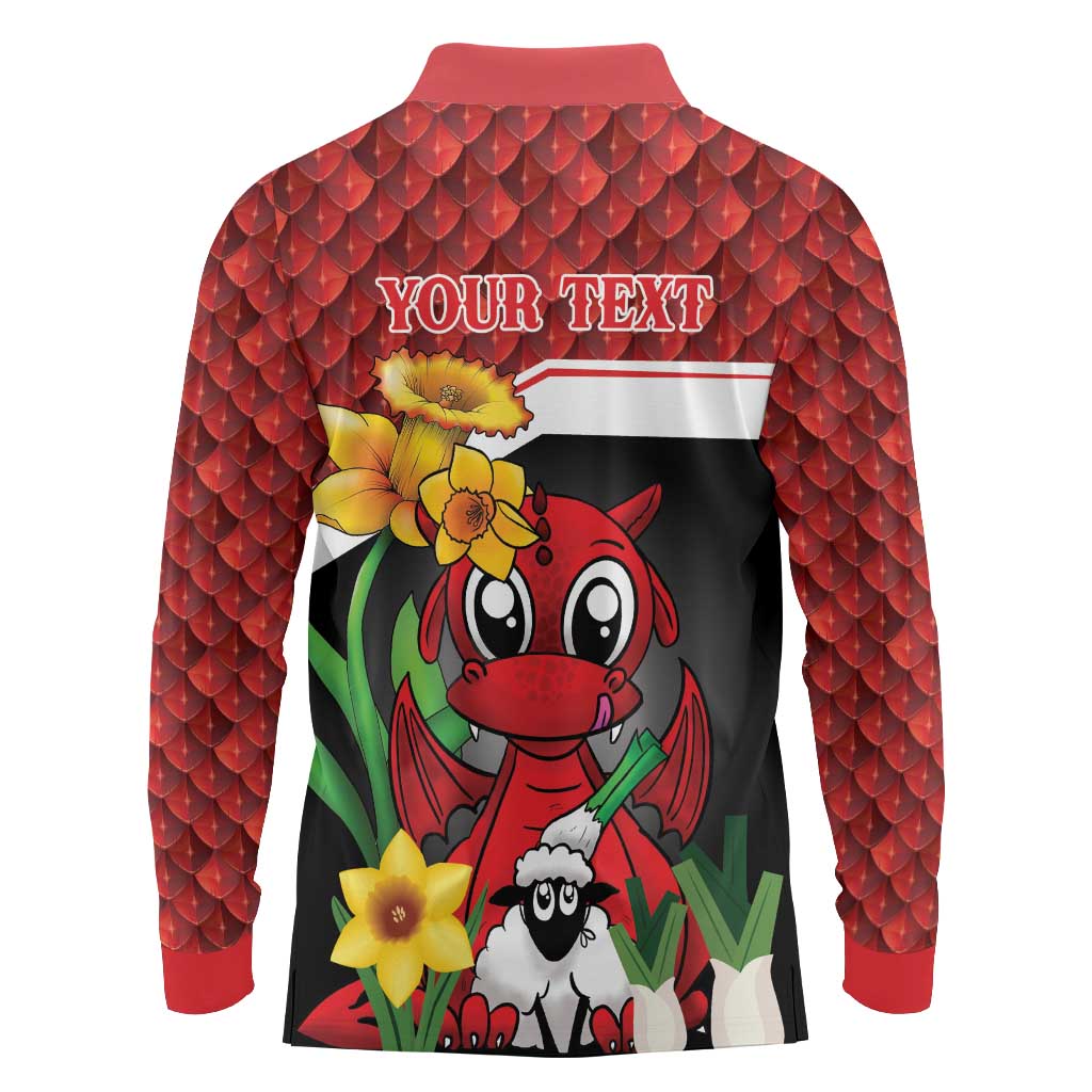 Saint David's Day Personalized Long Sleeve Polo Shirt Red Welsh Dragon Daffodil Sheep Leak - Wonder Print Shop