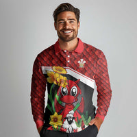 Saint David's Day Personalized Long Sleeve Polo Shirt Red Welsh Dragon Daffodil Sheep Leak - Wonder Print Shop
