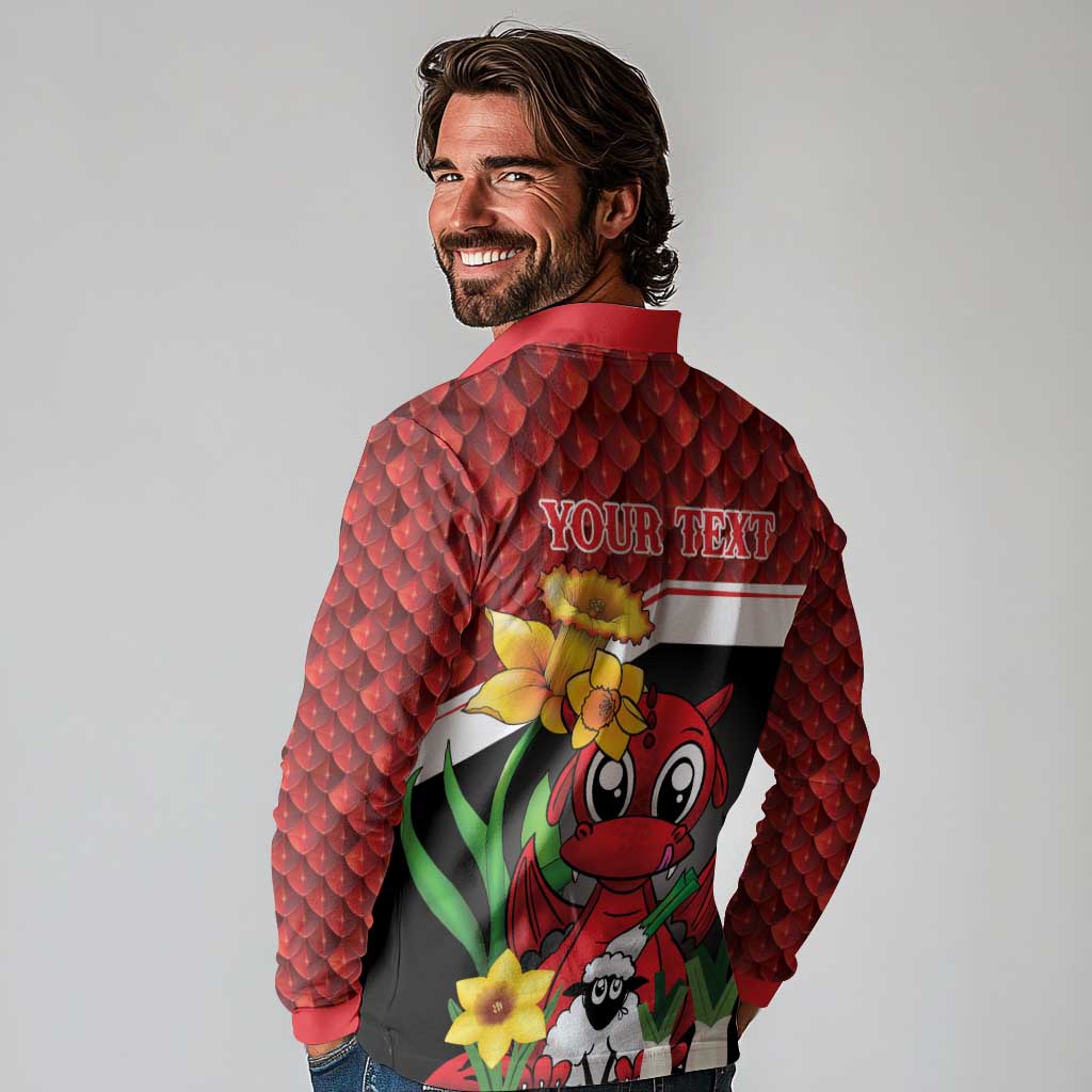 Saint David's Day Personalized Long Sleeve Polo Shirt Red Welsh Dragon Daffodil Sheep Leak - Wonder Print Shop
