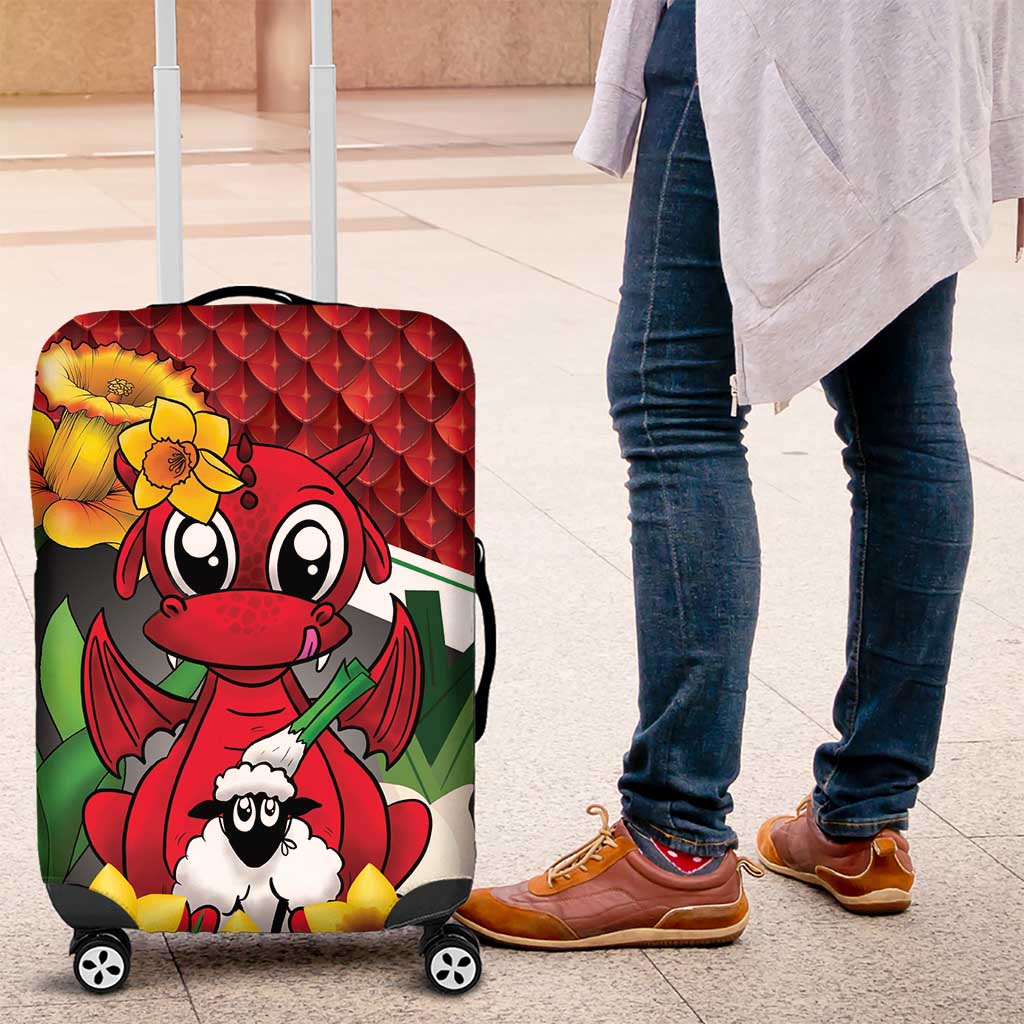 Saint David's Day Luggage Cover Red Welsh Dragon Daffodil Sheep Leak - Wonder Print Shop