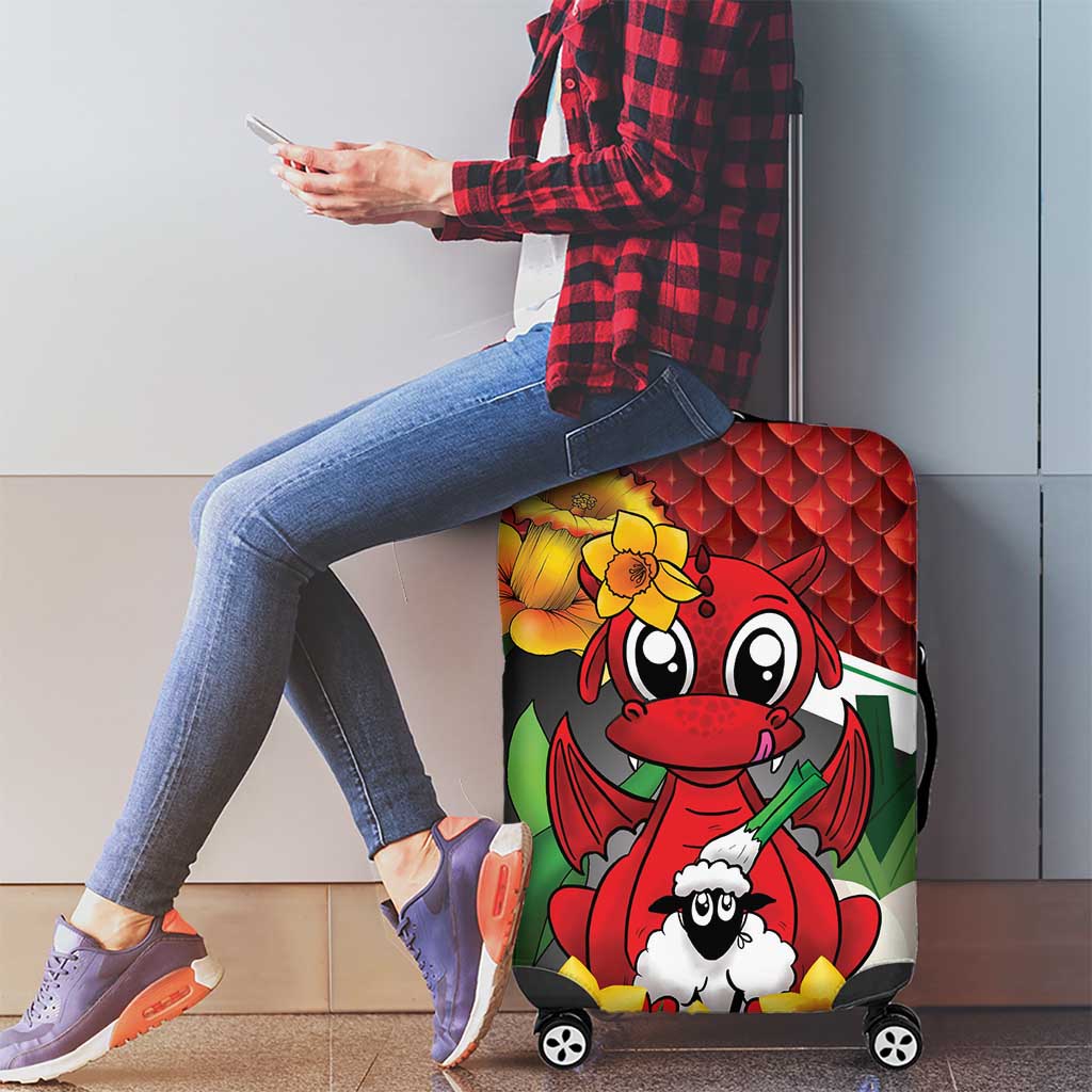 Saint David's Day Luggage Cover Red Welsh Dragon Daffodil Sheep Leak - Wonder Print Shop