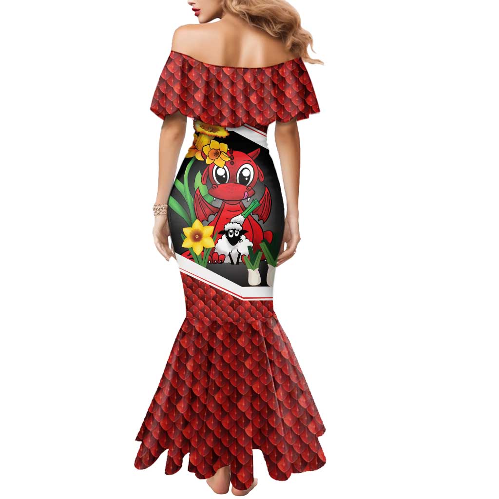 Saint David's Day Personalized Mermaid Dress Red Welsh Dragon Daffodil Sheep Leak - Wonder Print Shop