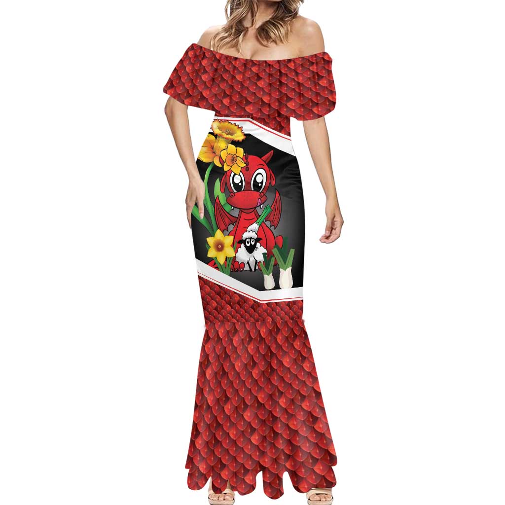 Saint David's Day Personalized Mermaid Dress Red Welsh Dragon Daffodil Sheep Leak - Wonder Print Shop