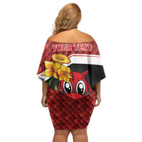 Saint David's Day Personalized Off Shoulder Short Dress Red Welsh Dragon Daffodil Sheep Leak - Wonder Print Shop