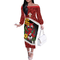 Saint David's Day Personalized Off The Shoulder Long Sleeve Dress Red Welsh Dragon Daffodil Sheep Leak - Wonder Print Shop