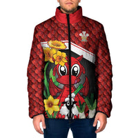 Saint David's Day Personalized Padded Jacket Red Welsh Dragon Daffodil Sheep Leak - Wonder Print Shop