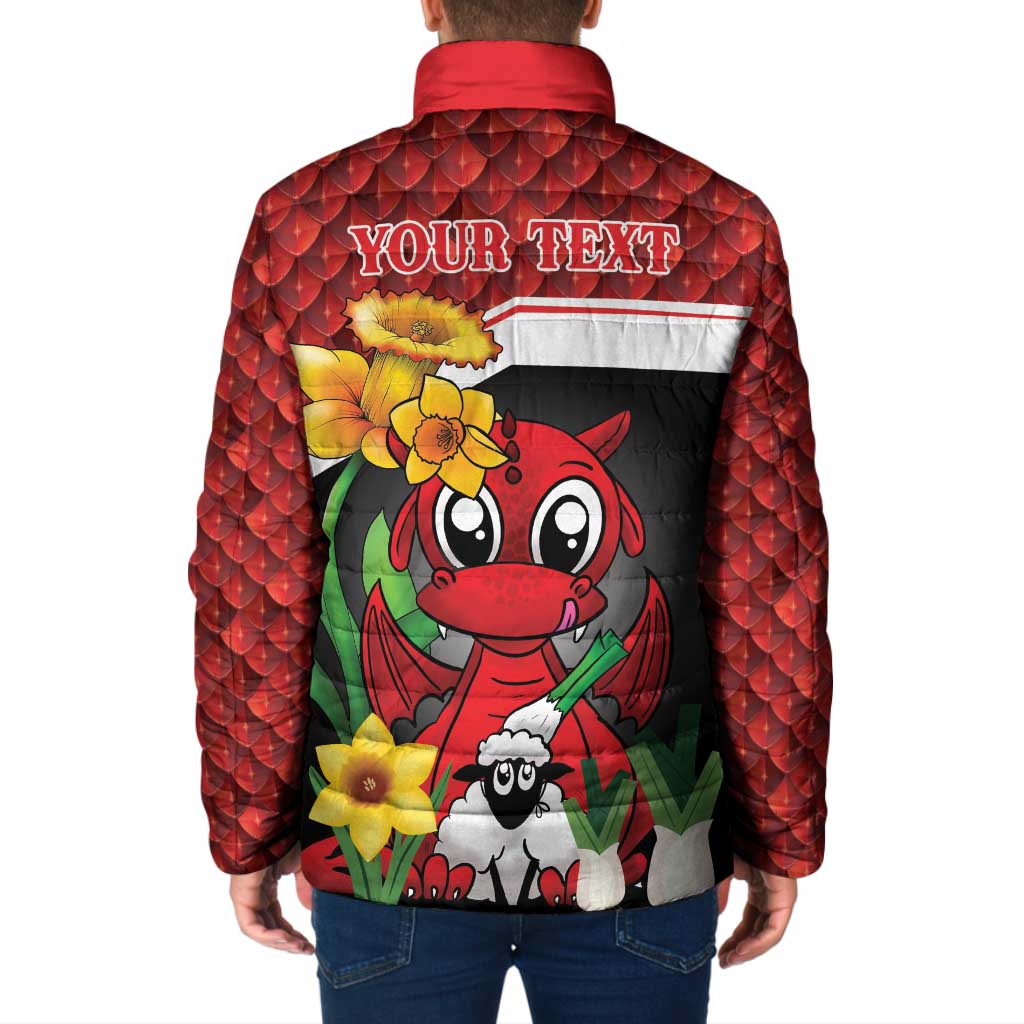 Saint David's Day Personalized Padded Jacket Red Welsh Dragon Daffodil Sheep Leak - Wonder Print Shop