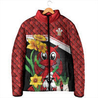 Saint David's Day Personalized Padded Jacket Red Welsh Dragon Daffodil Sheep Leak - Wonder Print Shop