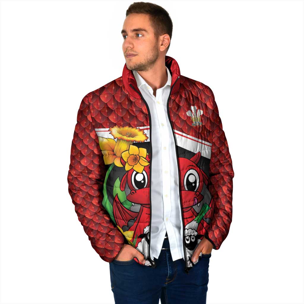Saint David's Day Personalized Padded Jacket Red Welsh Dragon Daffodil Sheep Leak - Wonder Print Shop