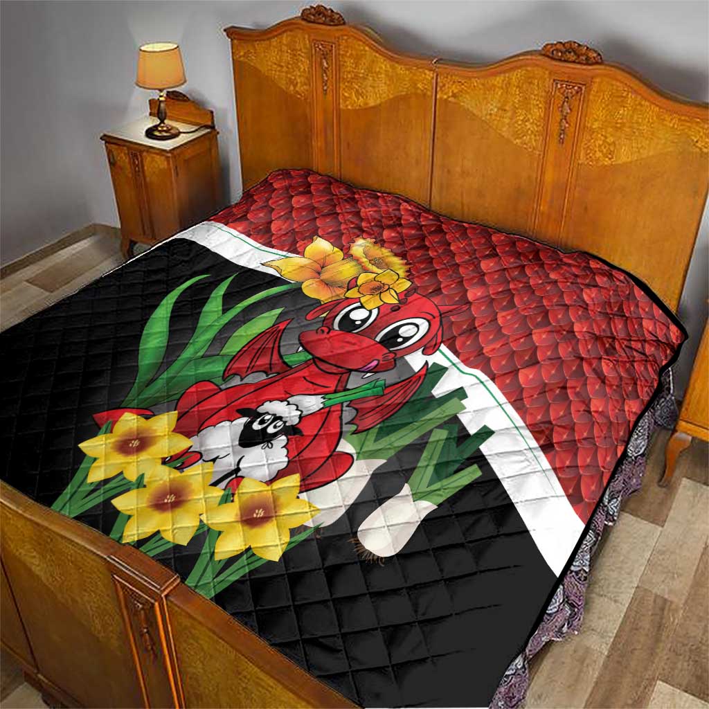 Saint David's Day Quilt Red Welsh Dragon Daffodil Sheep Leak - Wonder Print Shop