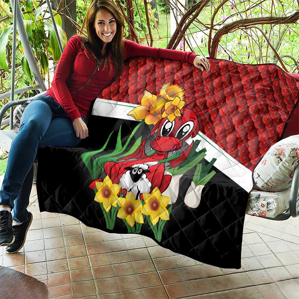 Saint David's Day Quilt Red Welsh Dragon Daffodil Sheep Leak - Wonder Print Shop