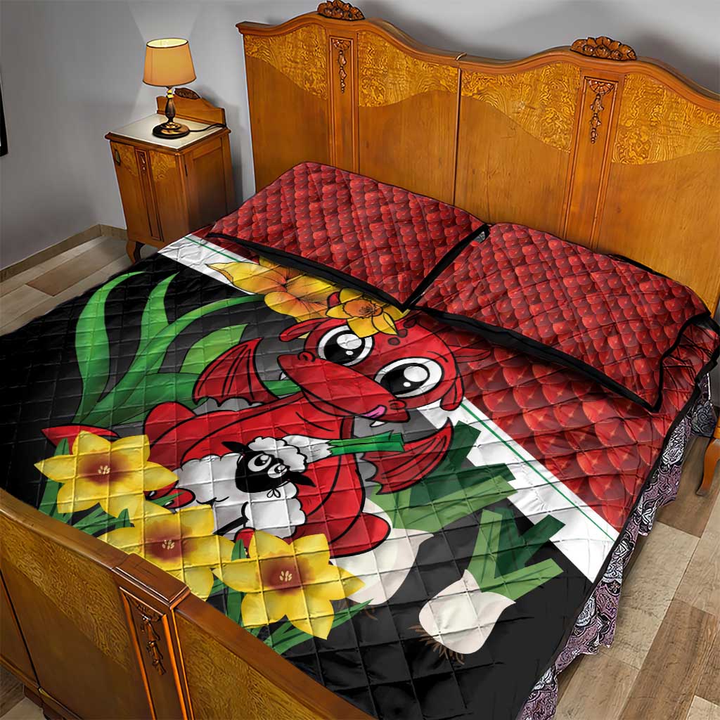 Saint David's Day Quilt Bed Set Red Welsh Dragon Daffodil Sheep Leak - Wonder Print Shop
