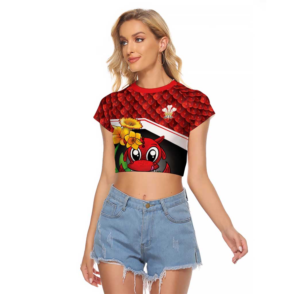 Saint David's Day Personalized Raglan Cropped T Shirt Red Welsh Dragon Daffodil Sheep Leak - Wonder Print Shop