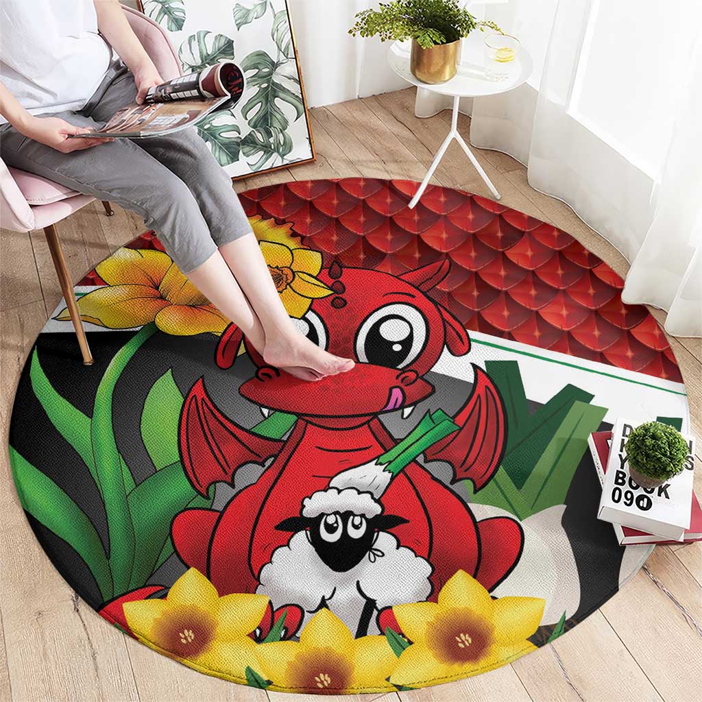 Saint David's Day Round Carpet Red Welsh Dragon Daffodil Sheep Leak - Wonder Print Shop