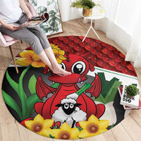 Saint David's Day Round Carpet Red Welsh Dragon Daffodil Sheep Leak - Wonder Print Shop