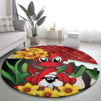 Saint David's Day Round Carpet Red Welsh Dragon Daffodil Sheep Leak - Wonder Print Shop