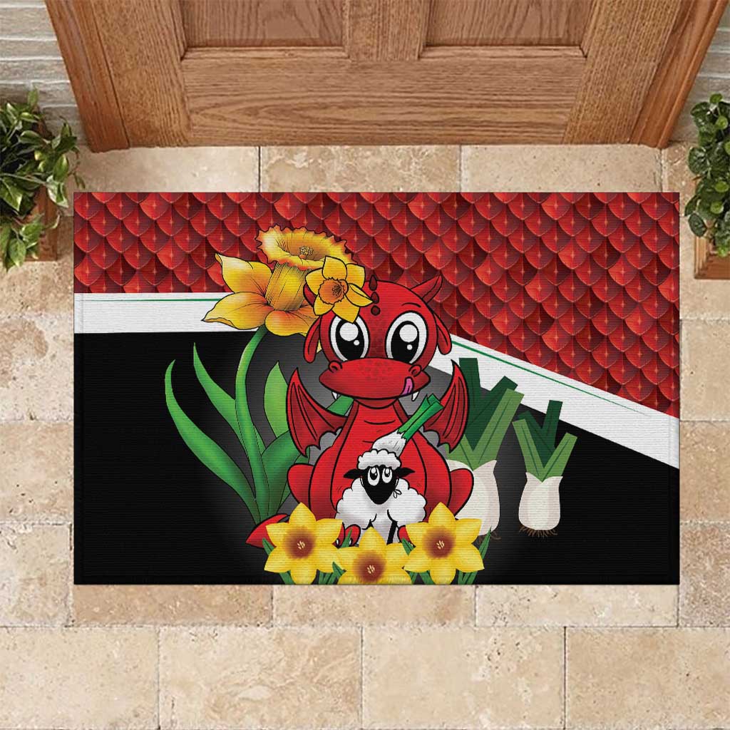 Saint David's Day Rubber Doormat Red Welsh Dragon Daffodil Sheep Leak - Wonder Print Shop