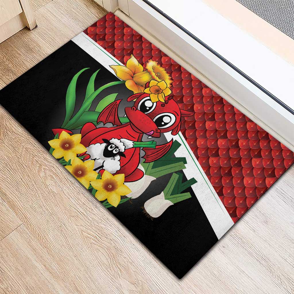 Saint David's Day Rubber Doormat Red Welsh Dragon Daffodil Sheep Leak - Wonder Print Shop