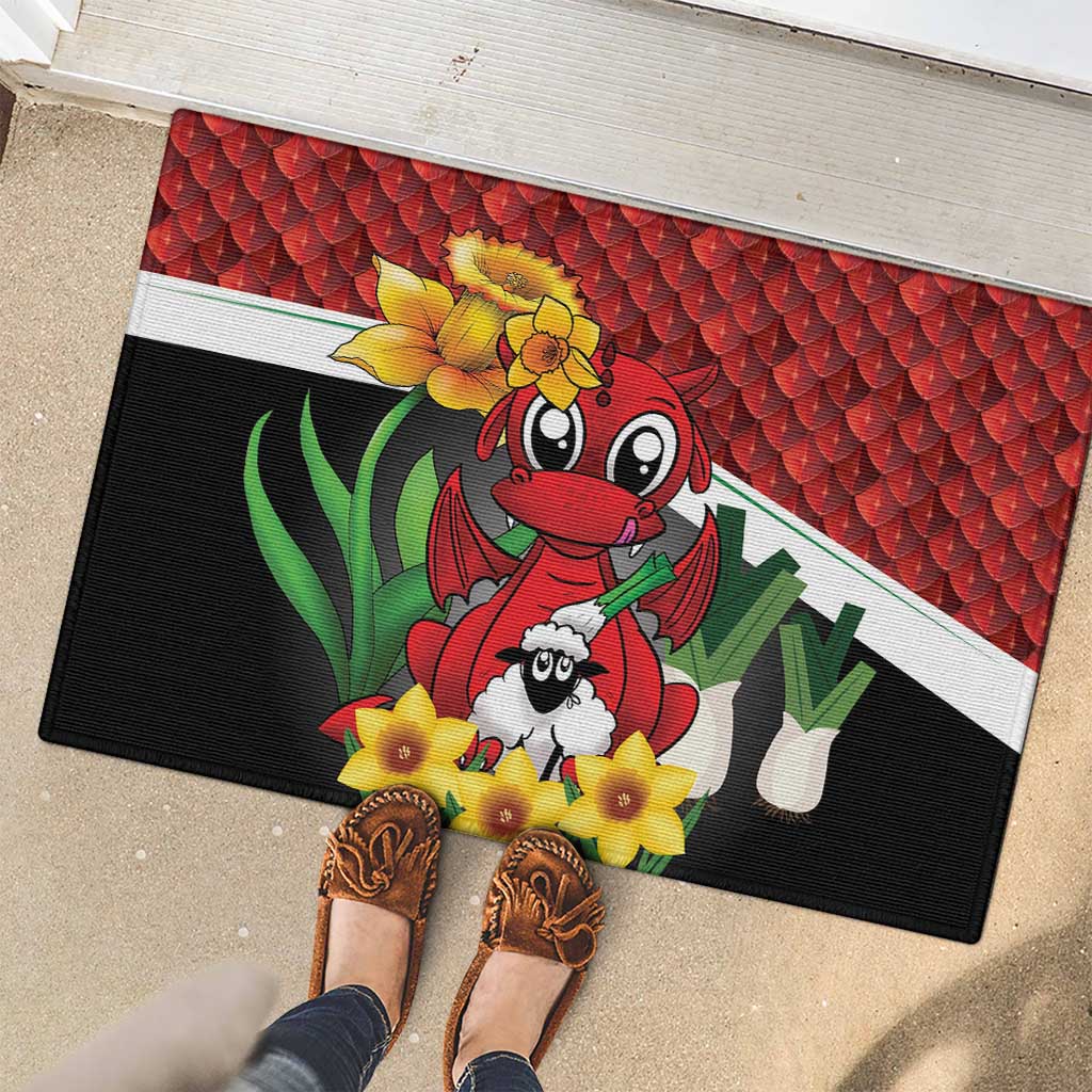 Saint David's Day Rubber Doormat Red Welsh Dragon Daffodil Sheep Leak - Wonder Print Shop