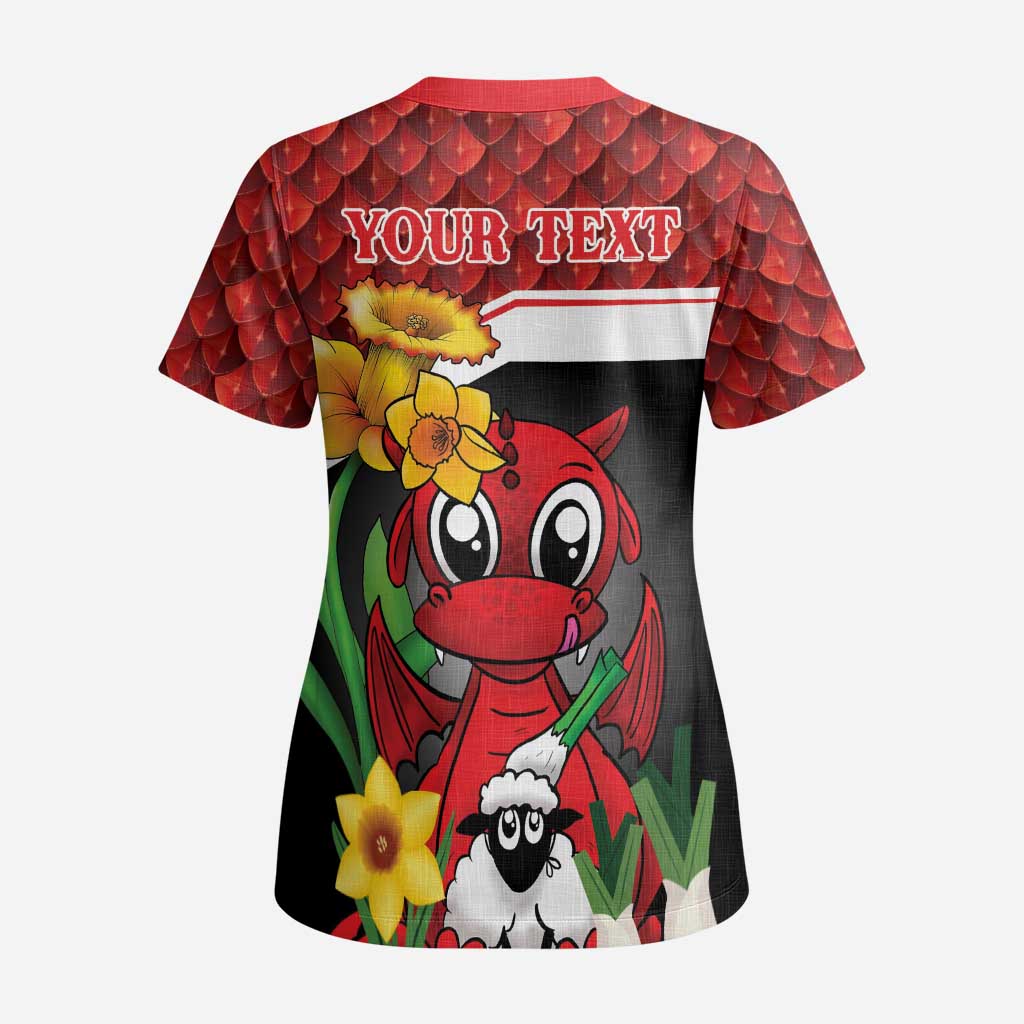 Saint David's Day Personalized Scrub Top Red Welsh Dragon Daffodil Sheep Leak - Wonder Print Shop