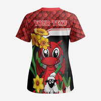 Saint David's Day Personalized Scrub Top Red Welsh Dragon Daffodil Sheep Leak - Wonder Print Shop