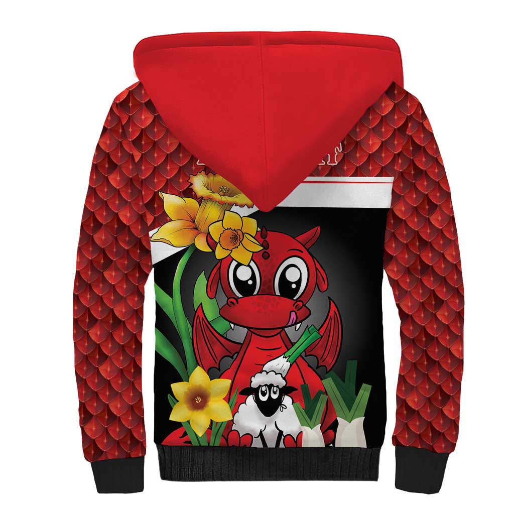 Saint David's Day Personalized Sherpa Hoodie Red Welsh Dragon Daffodil Sheep Leak - Wonder Print Shop