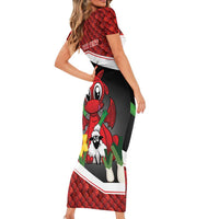 Saint David's Day Personalized Short Sleeve Bodycon Dress Red Welsh Dragon Daffodil Sheep Leak - Wonder Print Shop