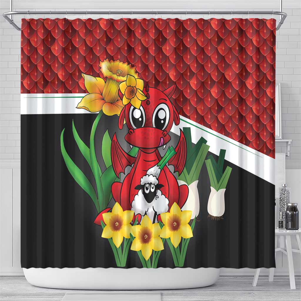 Saint David's Day Shower Curtain Red Welsh Dragon Daffodil Sheep Leak - Wonder Print Shop