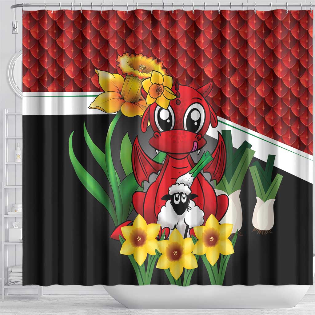 Saint David's Day Shower Curtain Red Welsh Dragon Daffodil Sheep Leak - Wonder Print Shop