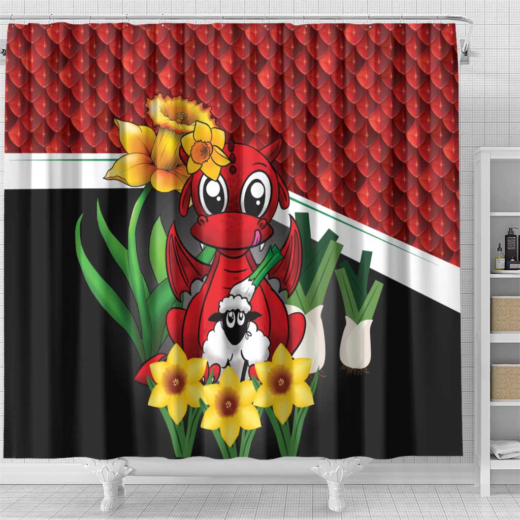 Saint David's Day Shower Curtain Red Welsh Dragon Daffodil Sheep Leak - Wonder Print Shop