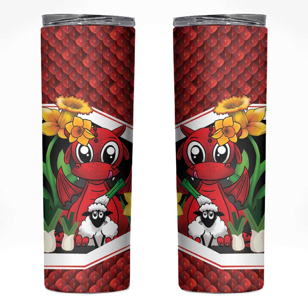 Saint David's Day Personalized Skinny Tumbler Red Welsh Dragon Daffodil Sheep Leak - Wonder Print Shop