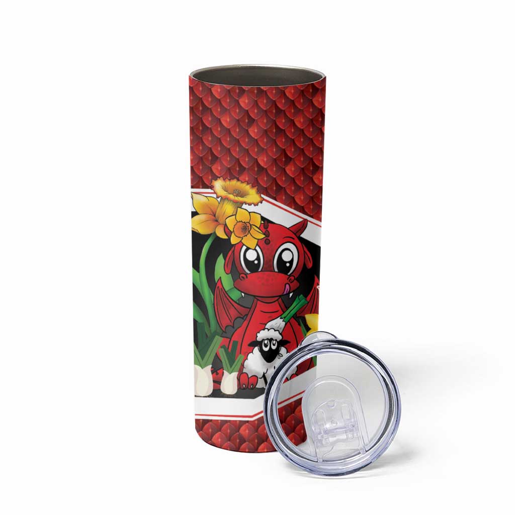 Saint David's Day Personalized Skinny Tumbler Red Welsh Dragon Daffodil Sheep Leak - Wonder Print Shop