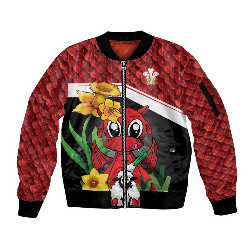 Saint David's Day Personalized Sleeve Zip Bomber Jacket Red Welsh Dragon Daffodil Sheep Leak - Wonder Print Shop