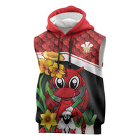 Saint David's Day Personalized Sleeveless Hoodie Red Welsh Dragon Daffodil Sheep Leak - Wonder Print Shop