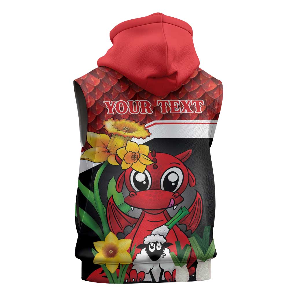 Saint David's Day Personalized Sleeveless Hoodie Red Welsh Dragon Daffodil Sheep Leak - Wonder Print Shop