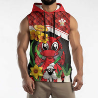 Saint David's Day Personalized Sleeveless Hoodie Red Welsh Dragon Daffodil Sheep Leak - Wonder Print Shop