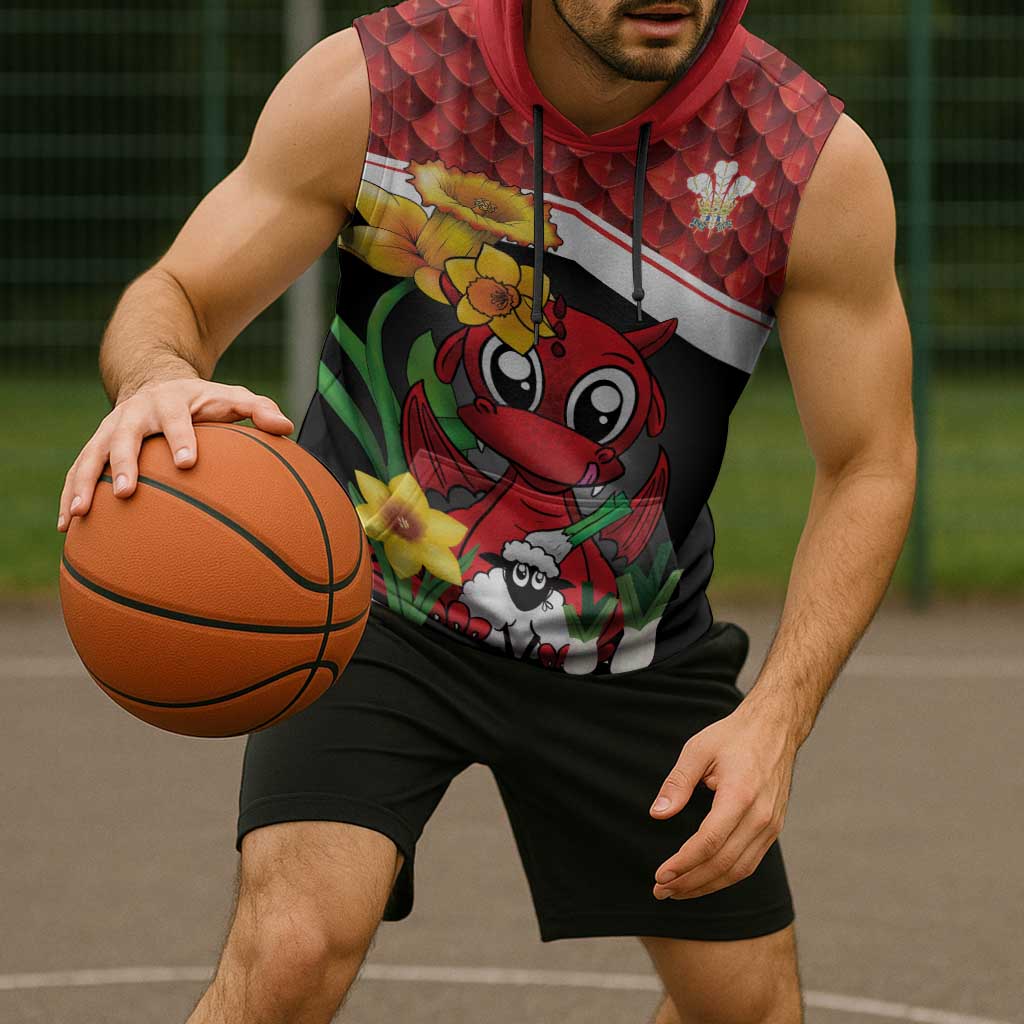 Saint David's Day Personalized Sleeveless Hoodie Red Welsh Dragon Daffodil Sheep Leak - Wonder Print Shop