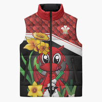 Saint David's Day Personalized Sleeveless Puffer Jacket Red Welsh Dragon Daffodil Sheep Leak - Wonder Print Shop