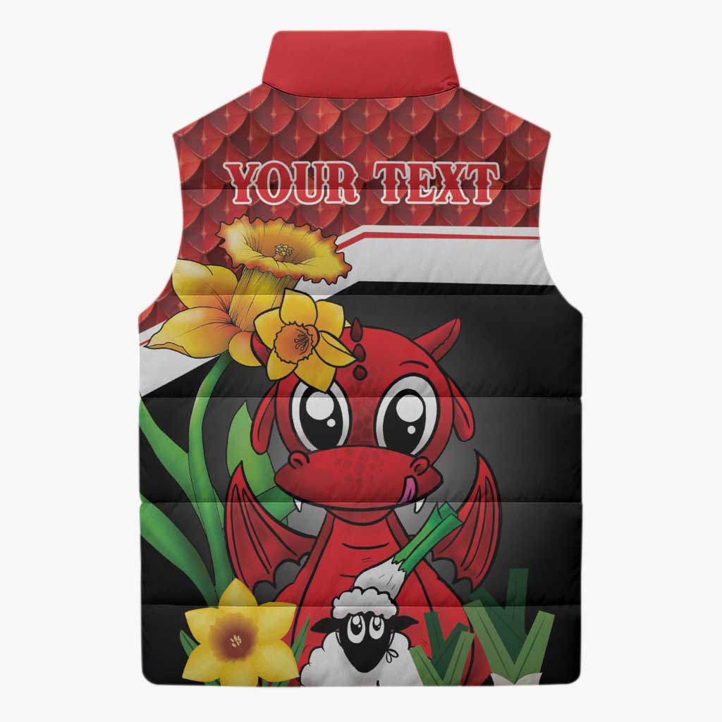 Saint David's Day Personalized Sleeveless Puffer Jacket Red Welsh Dragon Daffodil Sheep Leak - Wonder Print Shop