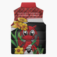 Saint David's Day Personalized Sleeveless Puffer Jacket Red Welsh Dragon Daffodil Sheep Leak - Wonder Print Shop