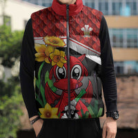 Saint David's Day Personalized Sleeveless Puffer Jacket Red Welsh Dragon Daffodil Sheep Leak - Wonder Print Shop