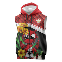 Saint David's Day Personalized Sleeveless Zip Hoodie Red Welsh Dragon Daffodil Sheep Leak - Wonder Print Shop