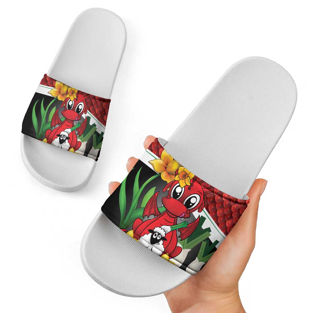 Saint David's Day Slide Sandals Red Welsh Dragon Daffodil Sheep Leak - Wonder Print Shop