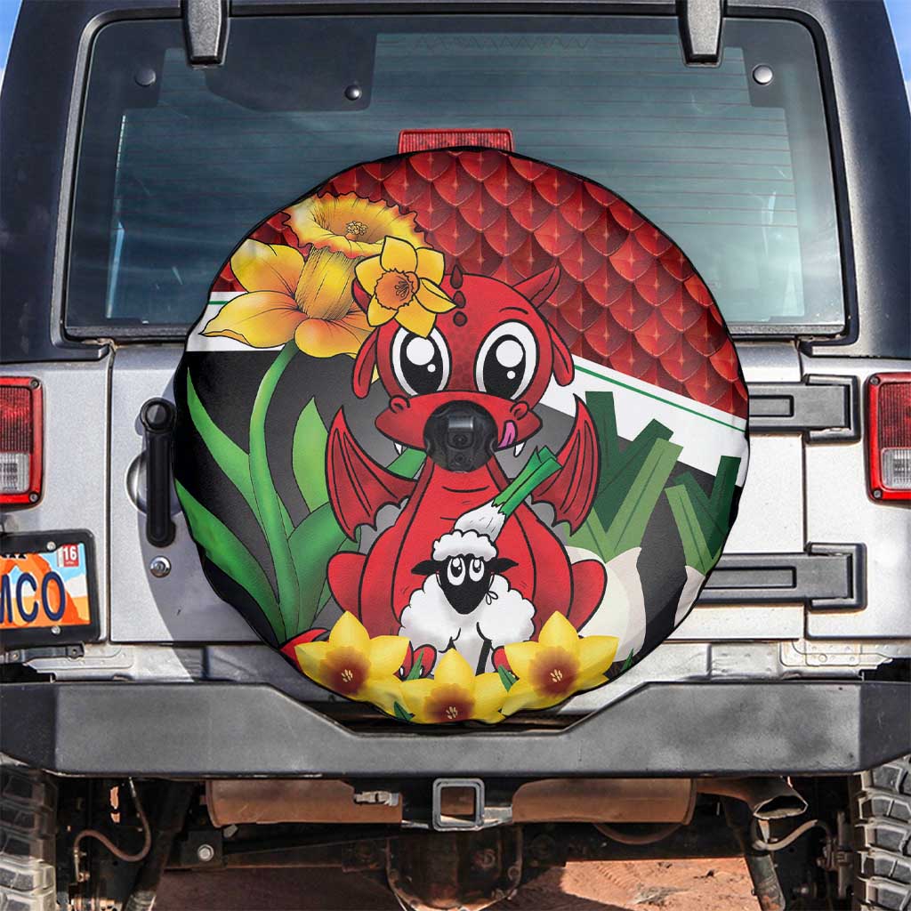 Saint David's Day Spare Tire Cover Red Welsh Dragon Daffodil Sheep Leak - Wonder Print Shop
