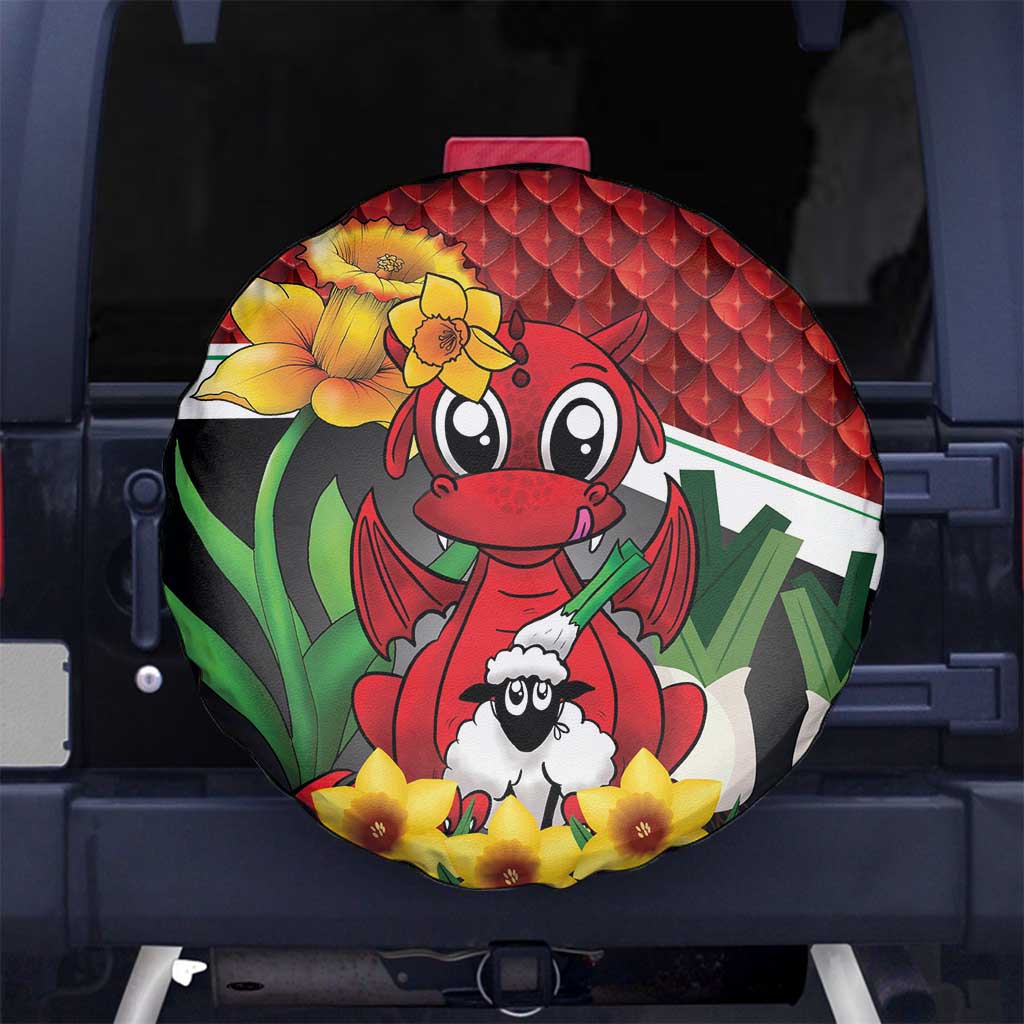 Saint David's Day Spare Tire Cover Red Welsh Dragon Daffodil Sheep Leak - Wonder Print Shop