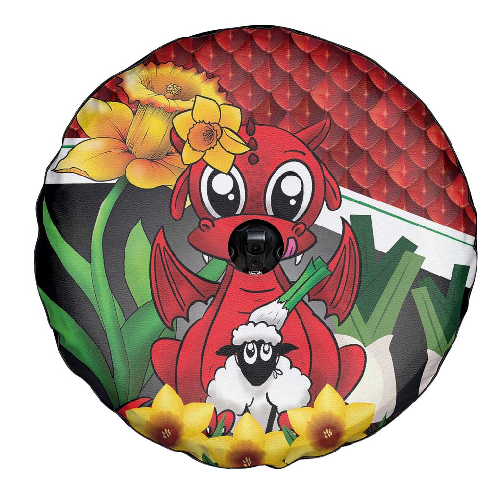 Saint David's Day Spare Tire Cover Red Welsh Dragon Daffodil Sheep Leak - Wonder Print Shop