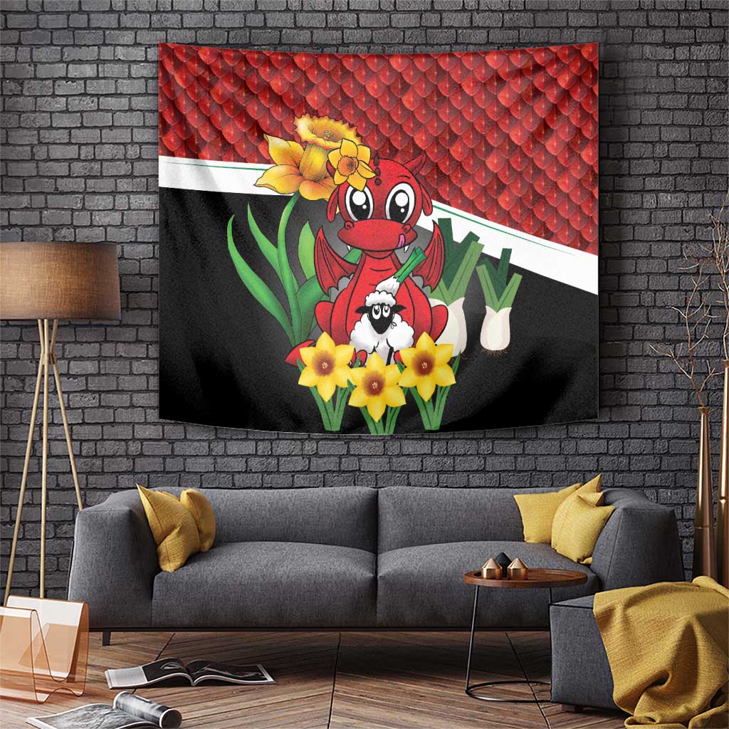 Saint David's Day Tapestry Red Welsh Dragon Daffodil Sheep Leak - Wonder Print Shop