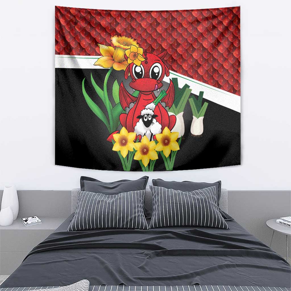 Saint David's Day Tapestry Red Welsh Dragon Daffodil Sheep Leak - Wonder Print Shop